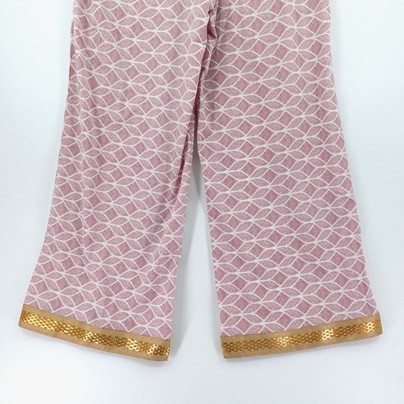 Women Pajama Pants Large Pink Printed Gold Tone Trim Oversized Loungewear Resort - Picture 6 of 16